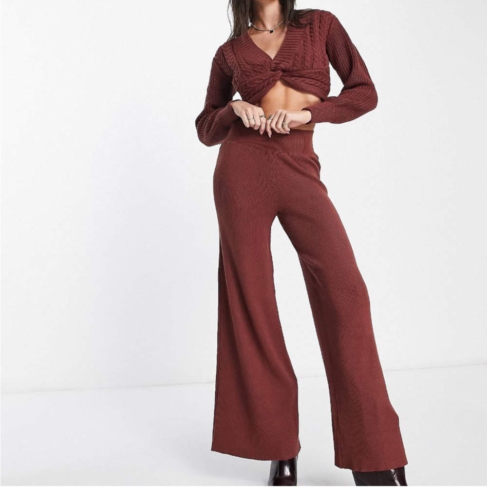 Free People Emilie Knit Two Piece Sweater Set Top Pants Cherry Cola Women’s M